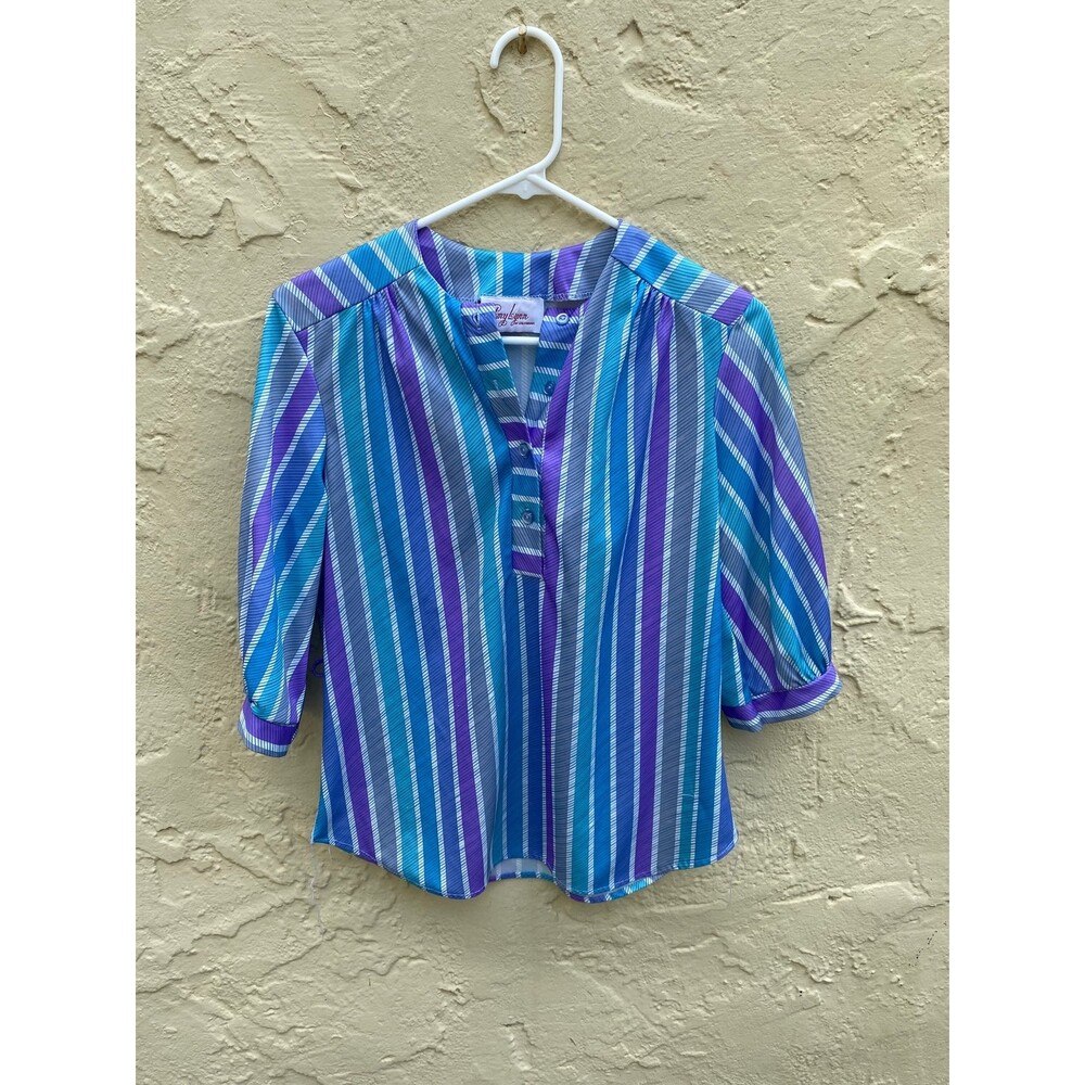 Vintage 80s vertical striped colorful blouse for women